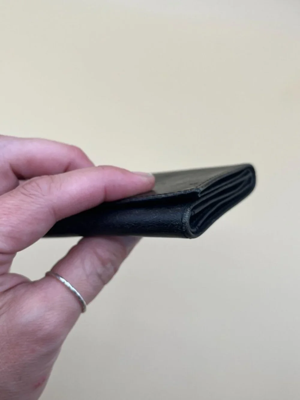Christian Dior Vintage Black Leather Bifold Wallet Embossed Logo Card Slots Bill